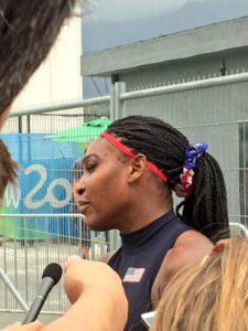 Williams, in the post-match press line, bringing back the scrunchie.